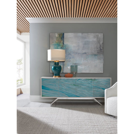 Blue Wave Media Console by Artistica Home in ivory, blue/green. Made from oak in a unique style.