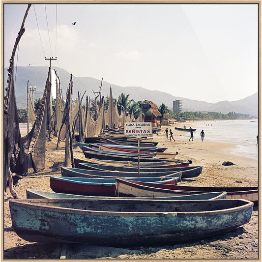Fishing Boats by Slim Aarons by Four Hands. Made from gloss white chromaluxe in a coastal style.