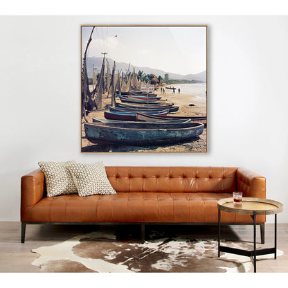 Fishing Boats by Slim Aarons by Four Hands. Made from gloss white chromaluxe in a coastal style.