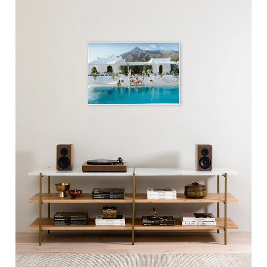 Pool at El Venerol by Slim Aarons by Four Hands. Made from white maple, gloss white chromaluxe in a coastal style.
