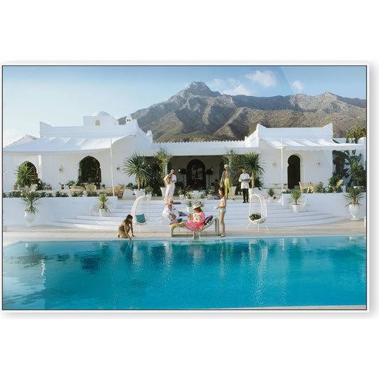 Pool at El Venerol by Slim Aarons by Four Hands. Made from white maple, gloss white chromaluxe in a coastal style.