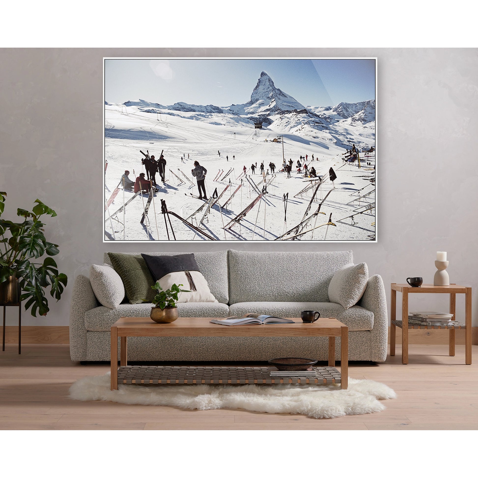 Zermatt Skiing by Slim Aarons by Four Hands. Made from white maple, gloss white chromaluxe in a modern style.