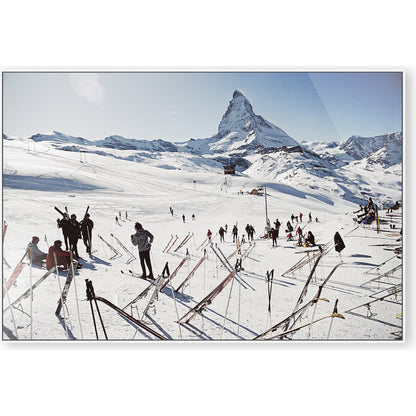 Zermatt Skiing by Slim Aarons by Four Hands. Made from white maple, gloss white chromaluxe in a modern style.