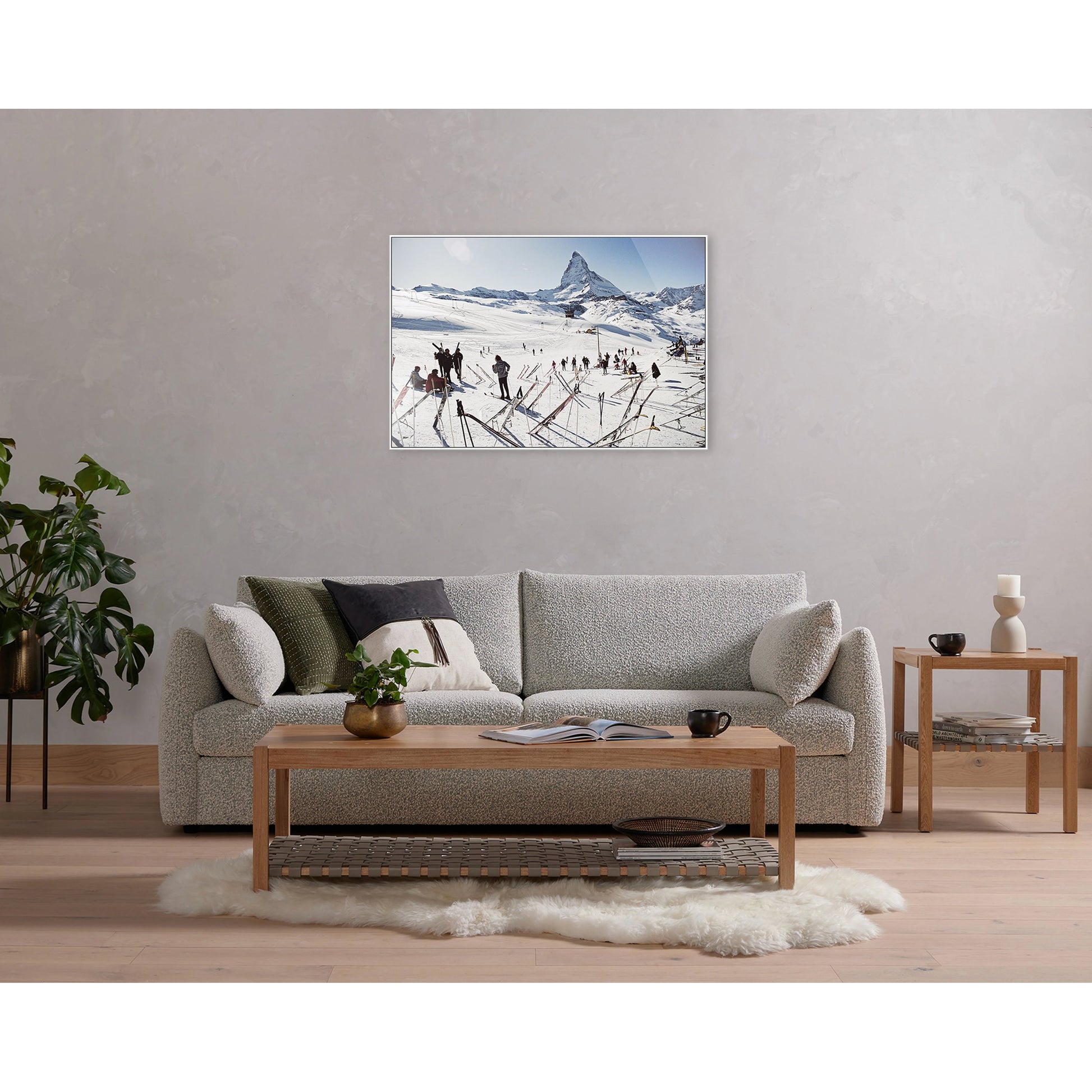 Zermatt Skiing by Slim Aarons by Four Hands. Made from white maple, gloss white chromaluxe in a modern style.