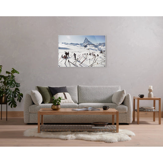 Zermatt Skiing by Slim Aarons by Four Hands. Made from white maple, gloss white chromaluxe in a modern style.
