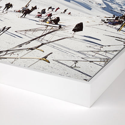 Zermatt Skiing by Slim Aarons by Four Hands. Made from white maple, gloss white chromaluxe in a modern style.