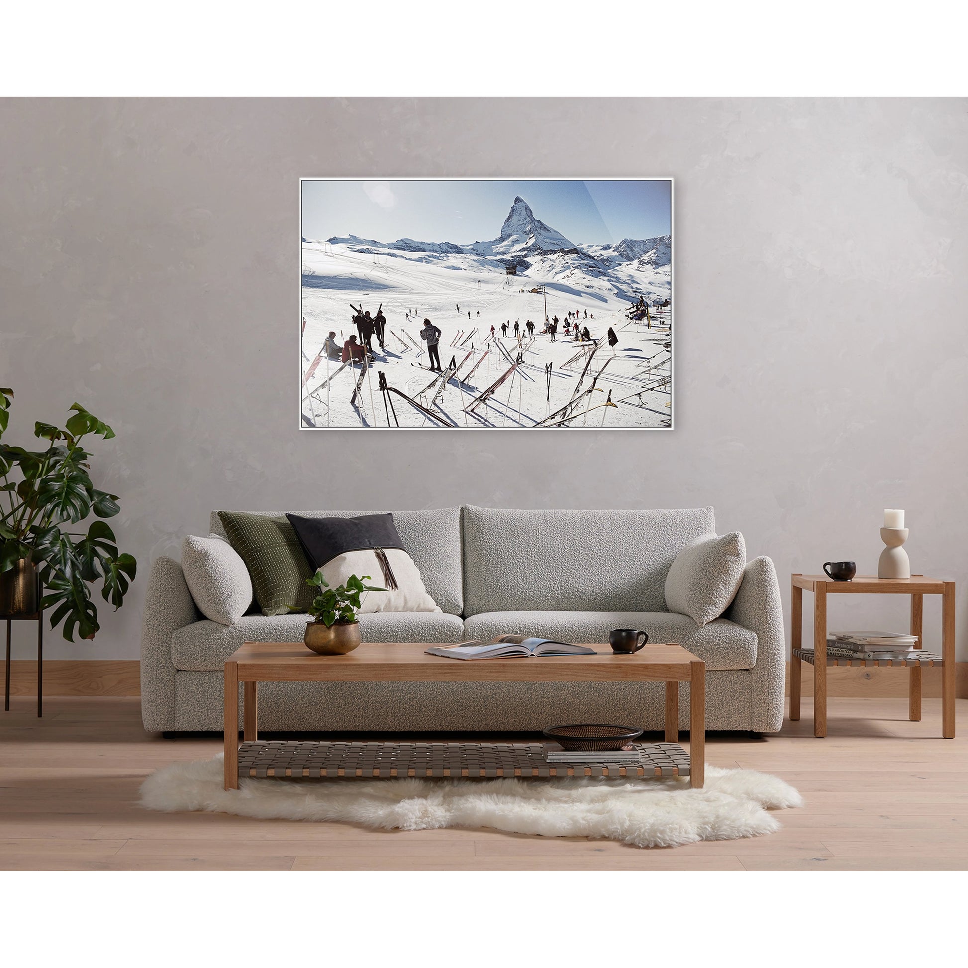 Zermatt Skiing by Slim Aarons by Four Hands. Made from white maple, gloss white chromaluxe in a modern style.