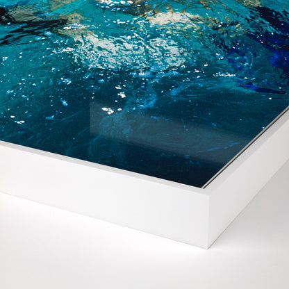 Swimming in the Bahamas by Slim Aarons by Four Hands in white maple floater, gloss white chromaluxe. Made from white maple, gloss white chromaluxe in a coastal style.