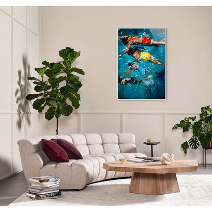 Swimming in the Bahamas by Slim Aarons by Four Hands in white maple floater, gloss white chromaluxe. Made from white maple, gloss white chromaluxe in a coastal style.