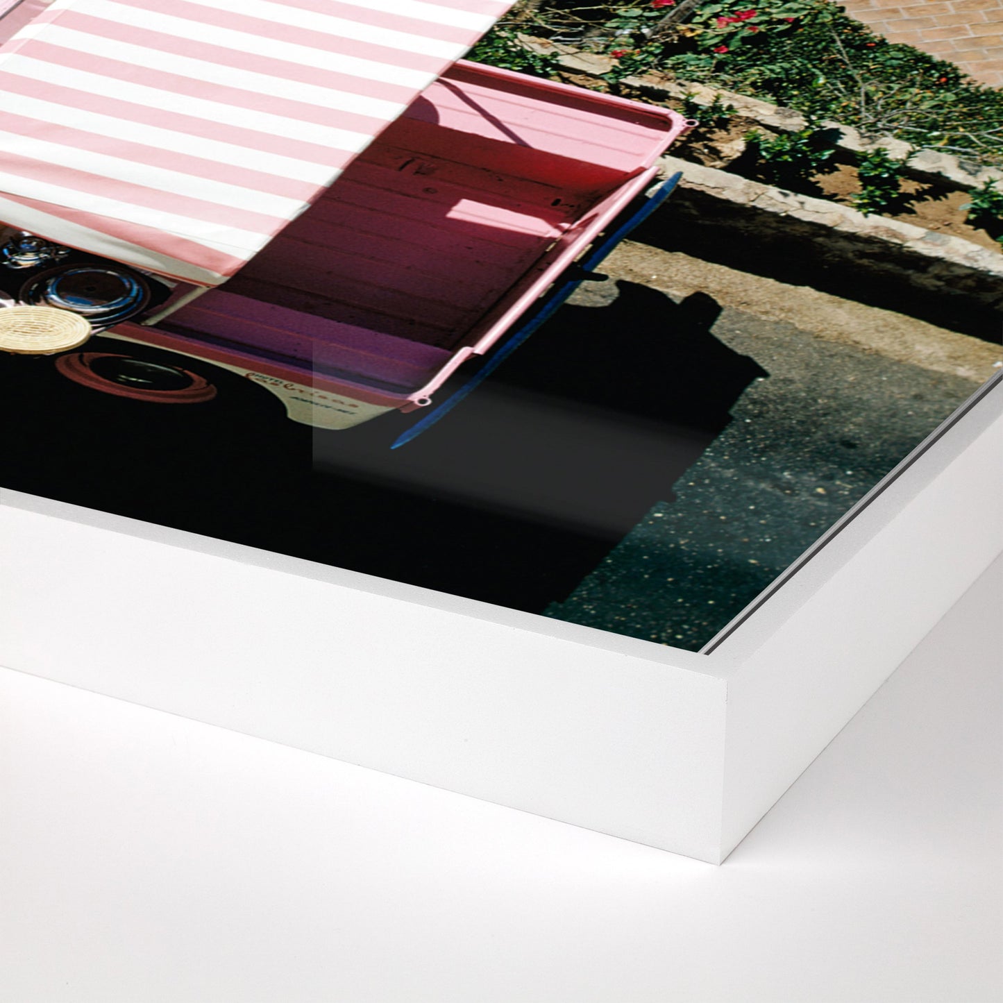005 SI-2092469 | Closeup | Las Brisas by Slim Aarons by Four Hands. Made from gloss white chromaluxe in a coastal style.