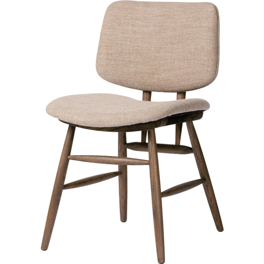 Montague Dining Chair by Four Hands in alcala fawn, matte brown and alcala fawn. Made from 70% polyester, 20% viscose (rayon), 10% flax/linen, solid oak, 100% polyester in a modern style.