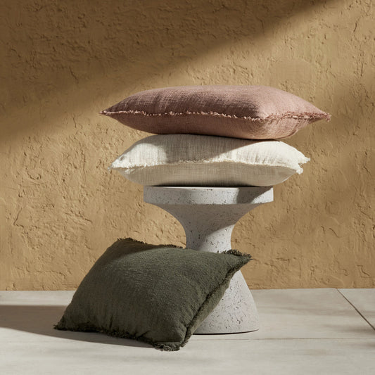 Tharp Outdoor Pillow by Four Hands in textured olive. Made from 100% polyethylene terephthalate (pet), down alternative fiber, 100% polyester in a unique style.