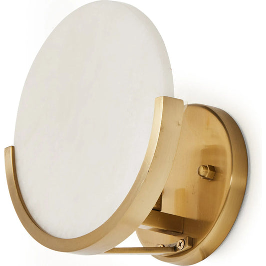 Loraine Sconce by Four Hands in brushed brass, white alabaster. Made from brass, solid alabaster in a transitional style.