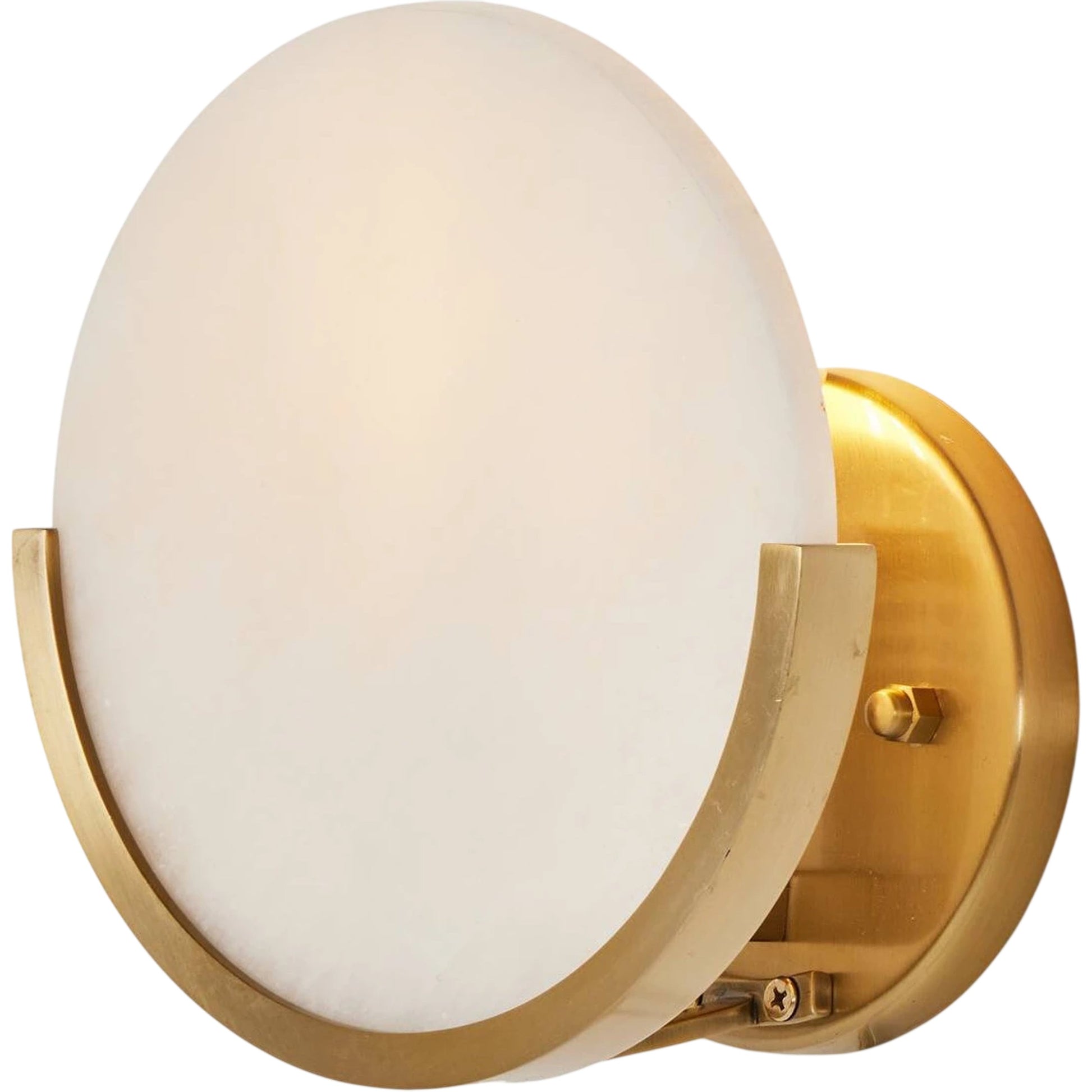 Loraine Sconce by Four Hands in brushed brass, white alabaster. Made from brass, solid alabaster, thermoplastic in a modern style.