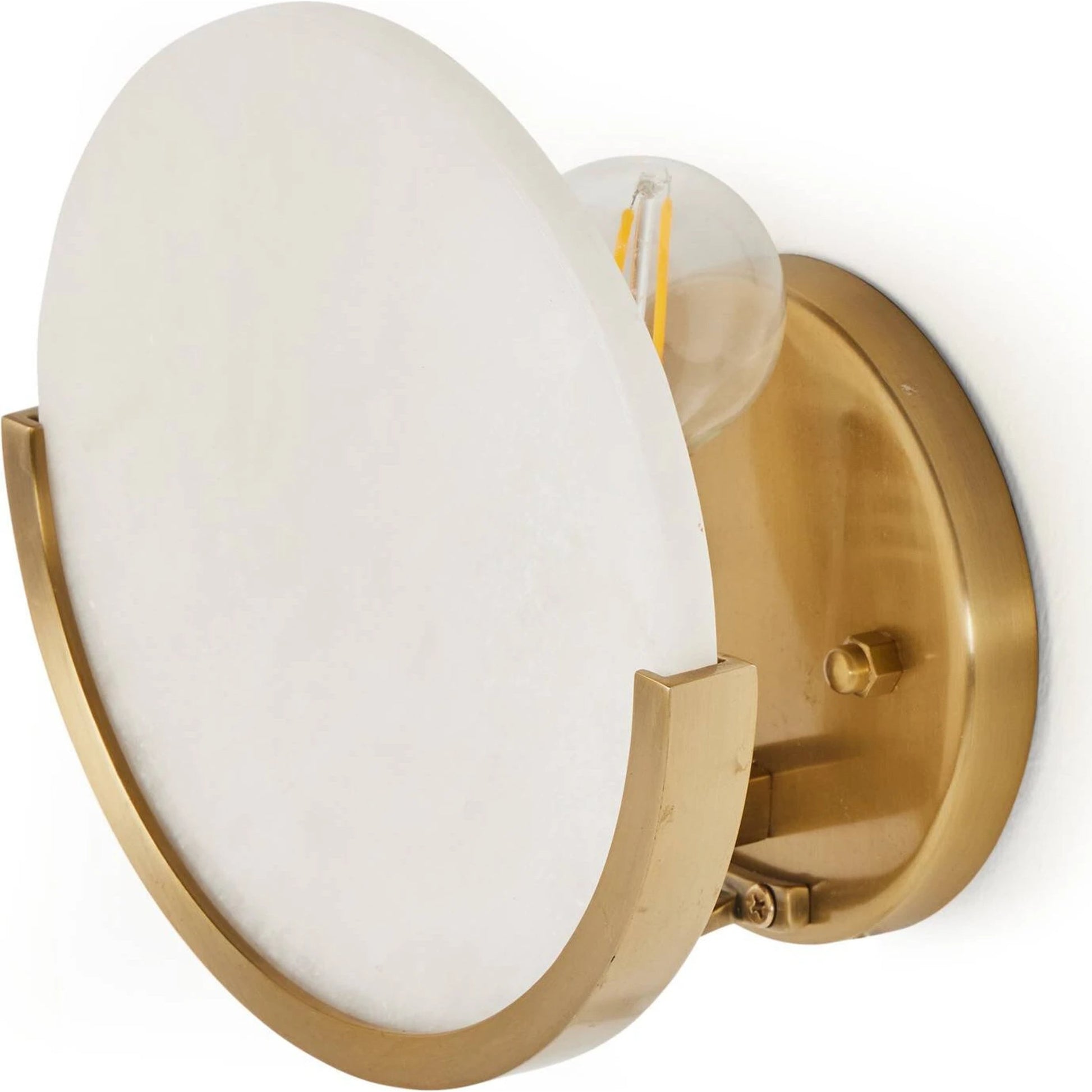 Loraine Sconce by Four Hands in brushed brass, white alabaster. Made from brass, solid alabaster, thermoplastic in a unique style.