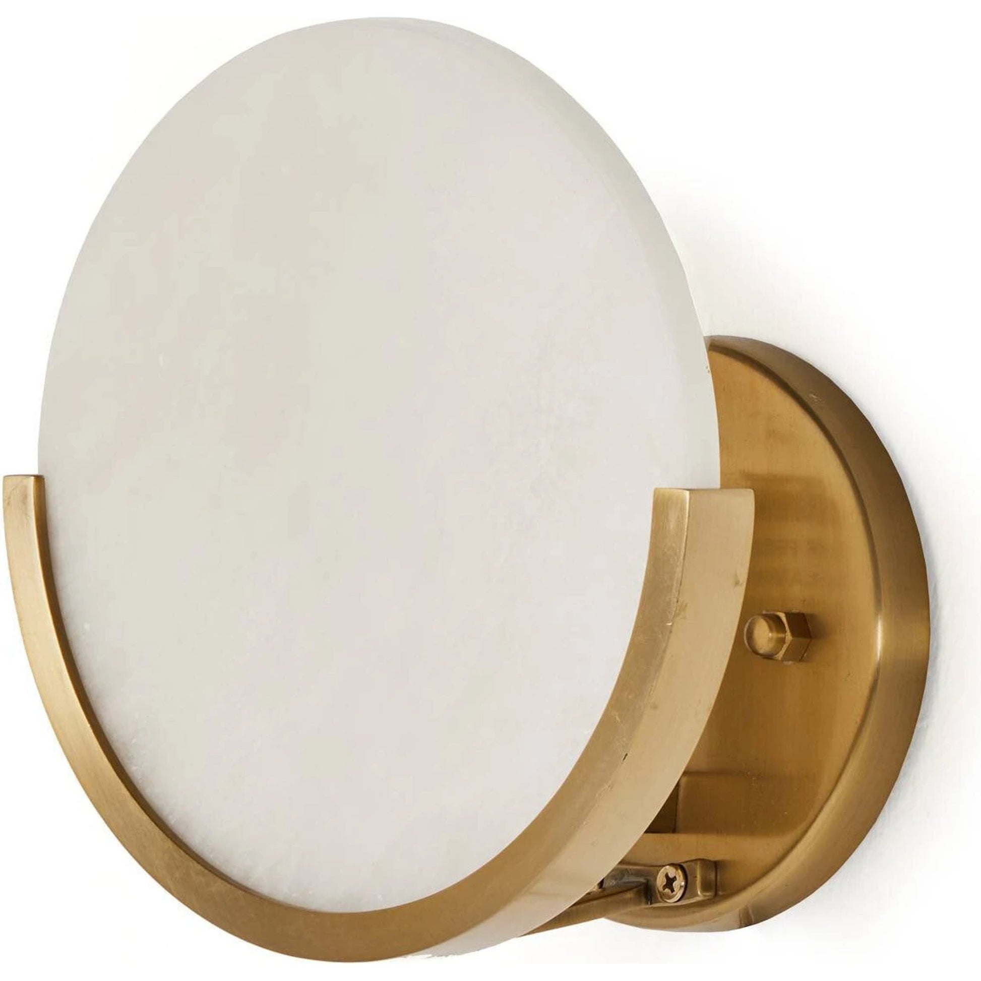 Loraine Sconce by Four Hands in brushed brass, white alabaster. Made from brass, solid alabaster, thermoplastic in a unique style.