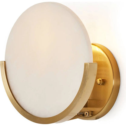 Loraine Sconce by Four Hands in brushed brass, white alabaster. Made from brass, solid alabaster, thermoplastic in a unique style.