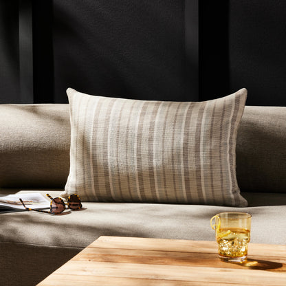 Adobe Stripe Outdoor Pillow by Four Hands in adobe stripe. Made from 89.28% poly (uv), 10.72% pcrpoly, down alternative fiber, 100% polyester in a unique style.