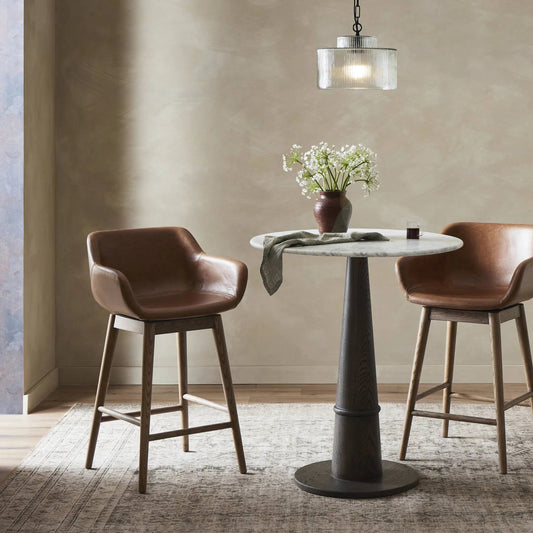 Hannah Swivel Counter Stool by Four Hands in sonoma chestnut, amber ash. Made from top grain leather, solid ash in a unique style.