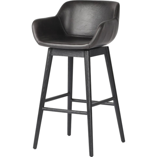 Hannah Swivel Bar Stool by Four Hands. Made from top grain leather, solid ash in a traditional style.