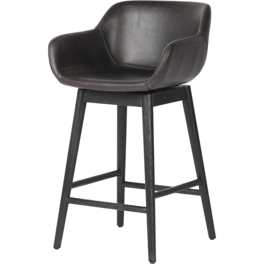 Hannah Swivel Counter Stool by Four Hands. Made from top grain leather, solid ash in a traditional style.