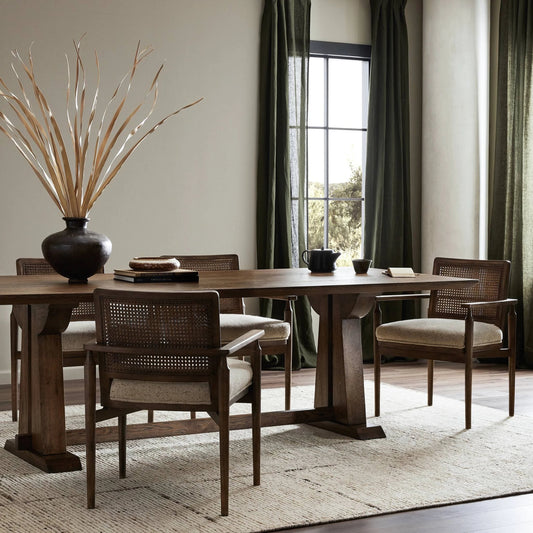 Ashwin Dining Table by Four Hands in brown oak. Made from solid oak, iron in a modern style.