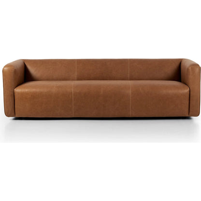 Wellborn Sofa by Four Hands in palermo cognac. Made from top grain leather, poplar plywood, 100% polyester in a modern style.