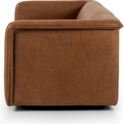 Wellborn Sofa by Four Hands in palermo cognac. Made from top grain leather, poplar plywood, 100% polyester in a modern style.