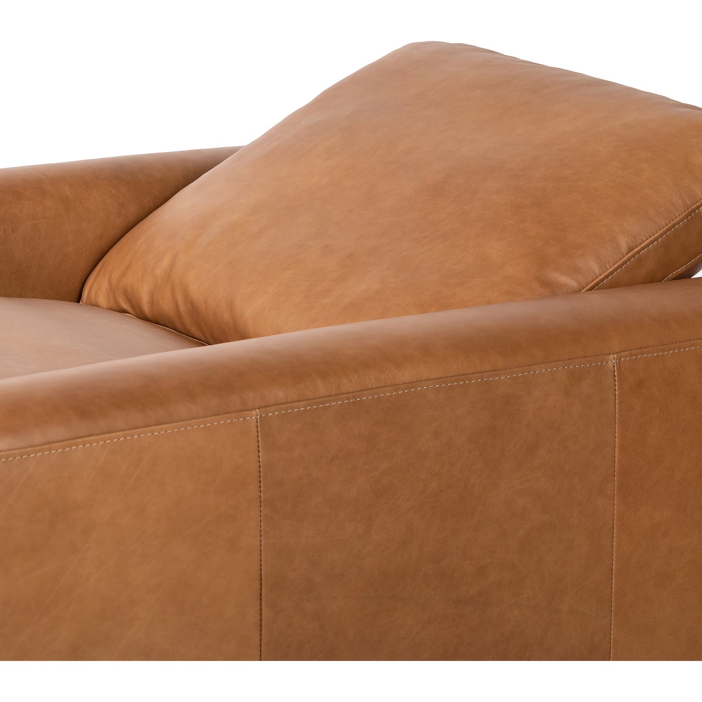 029 SI-2074792 | Closeup | Tillery Power Recliner by Four Hands in sonoma butterscotch. Made from top grain leather, 100% polyester fiber, eucalyptus plywood in a modern style.