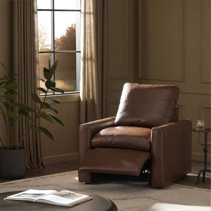 Tillery Power Recliner Accent Chair by Four Hands in sonoma coco. Made from top grain leather in a traditional style.