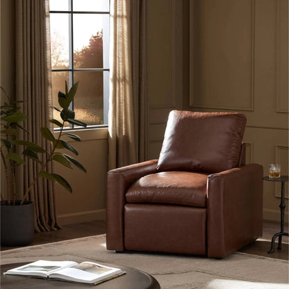 Tillery Power Recliner Accent Chair by Four Hands in sonoma coco. Made from top grain leather in a traditional style.