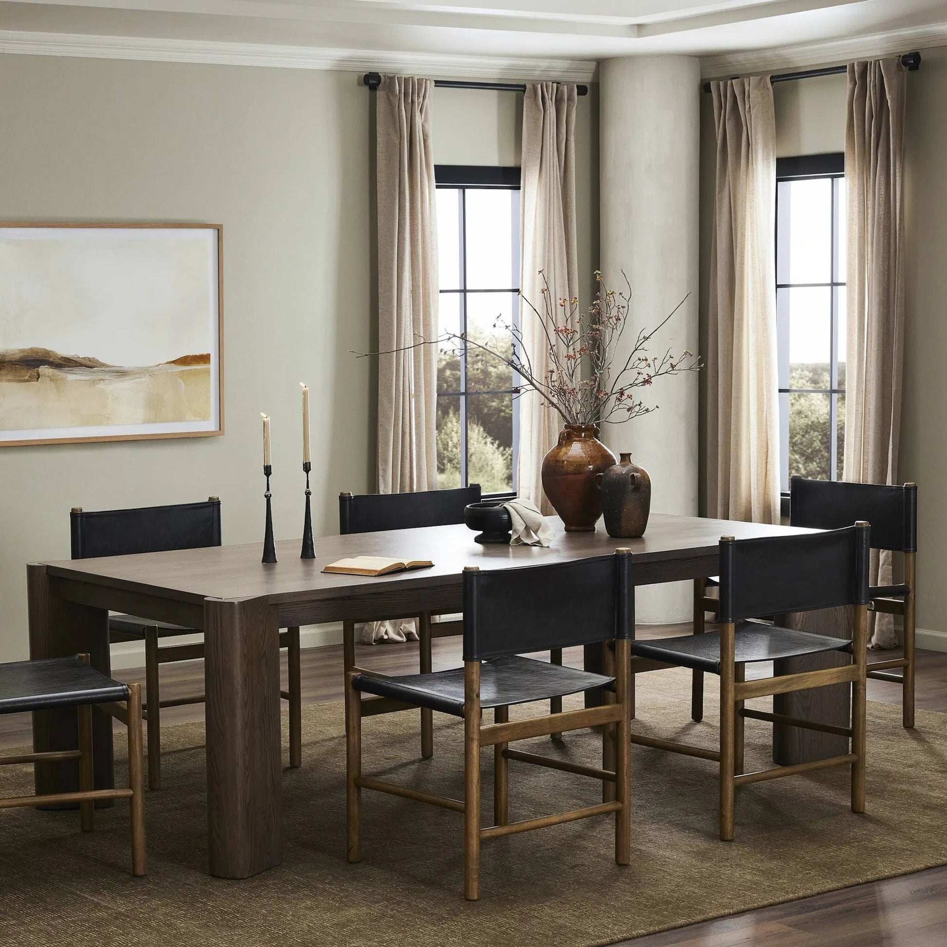 Soho Dining Table by Four Hands in aged natural oak veneer. Made from oak veneer, solid oak in a unique style.