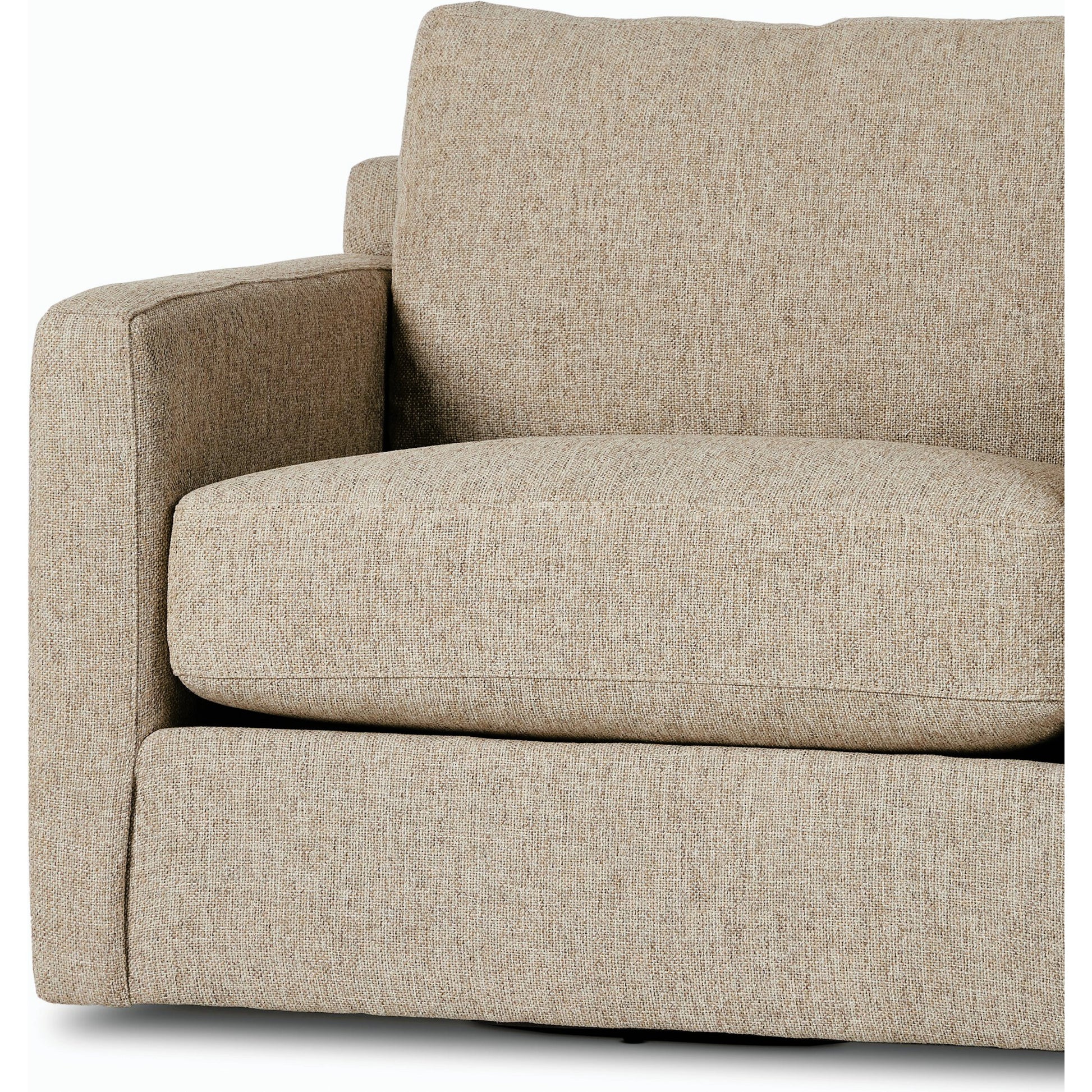 Hampton Swivel Chair by Four Hands in delta sand. Made from 97.42% olefin 2.58% polyester, pine plywood, 100% polyester in a modern style.