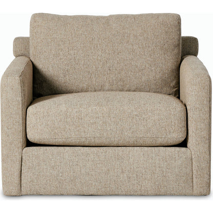 Hampton Swivel Chair by Four Hands in delta sand. Made from 97.42% olefin 2.58% polyester, pine plywood, 100% polyester in a modern style.