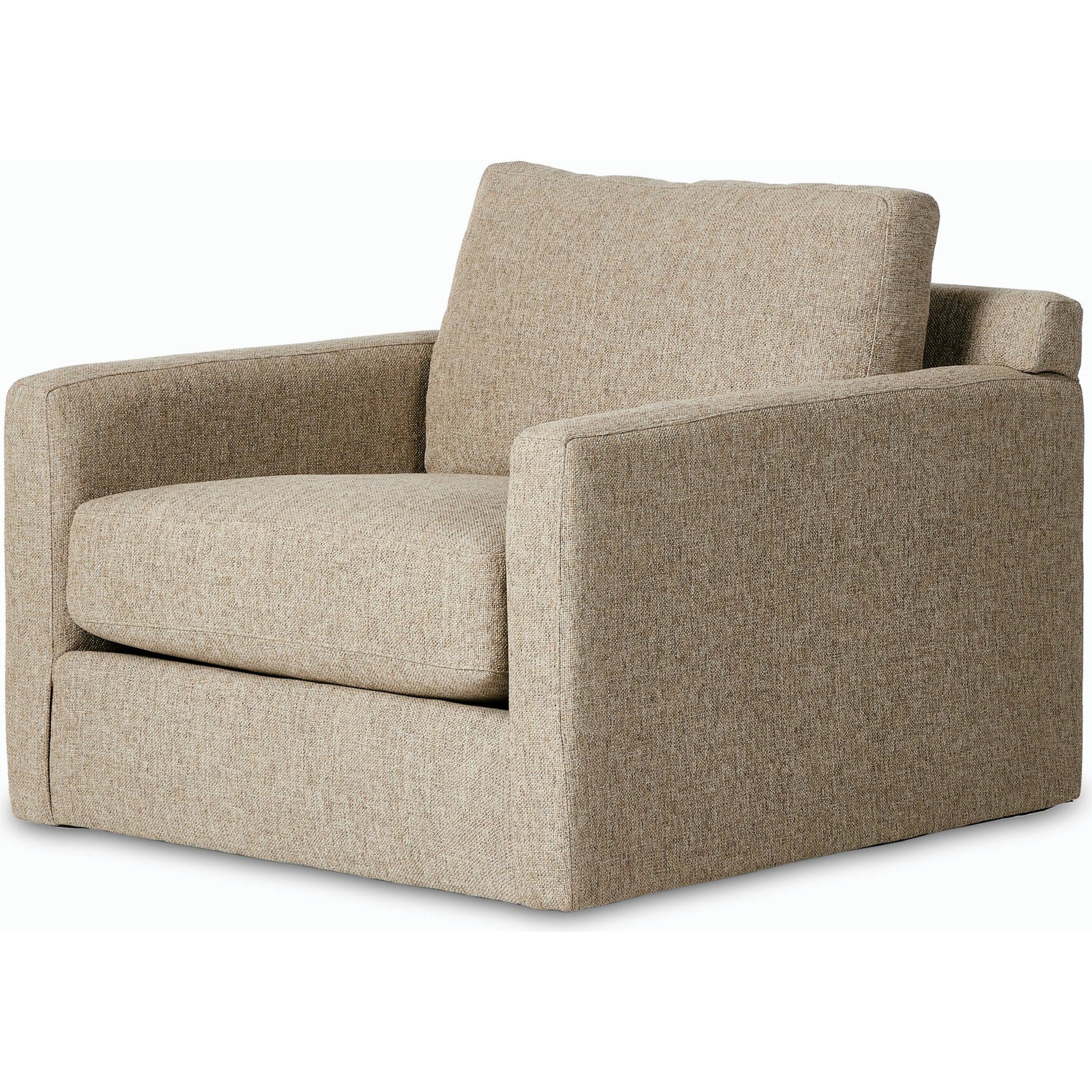 Hampton Swivel Chair by Four Hands in delta sand. Made from 97.42% olefin 2.58% polyester, pine plywood, 100% polyester in a modern style.