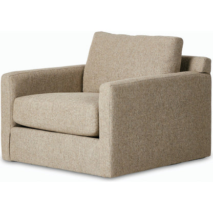 Hampton Swivel Chair by Four Hands in delta sand. Made from 97.42% olefin 2.58% polyester, pine plywood, 100% polyester in a modern style.