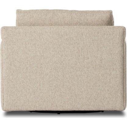 Hampton Swivel Chair by Four Hands in delta sand. Made from 97.42% olefin 2.58% polyester, pine plywood, 100% polyester in a modern style.