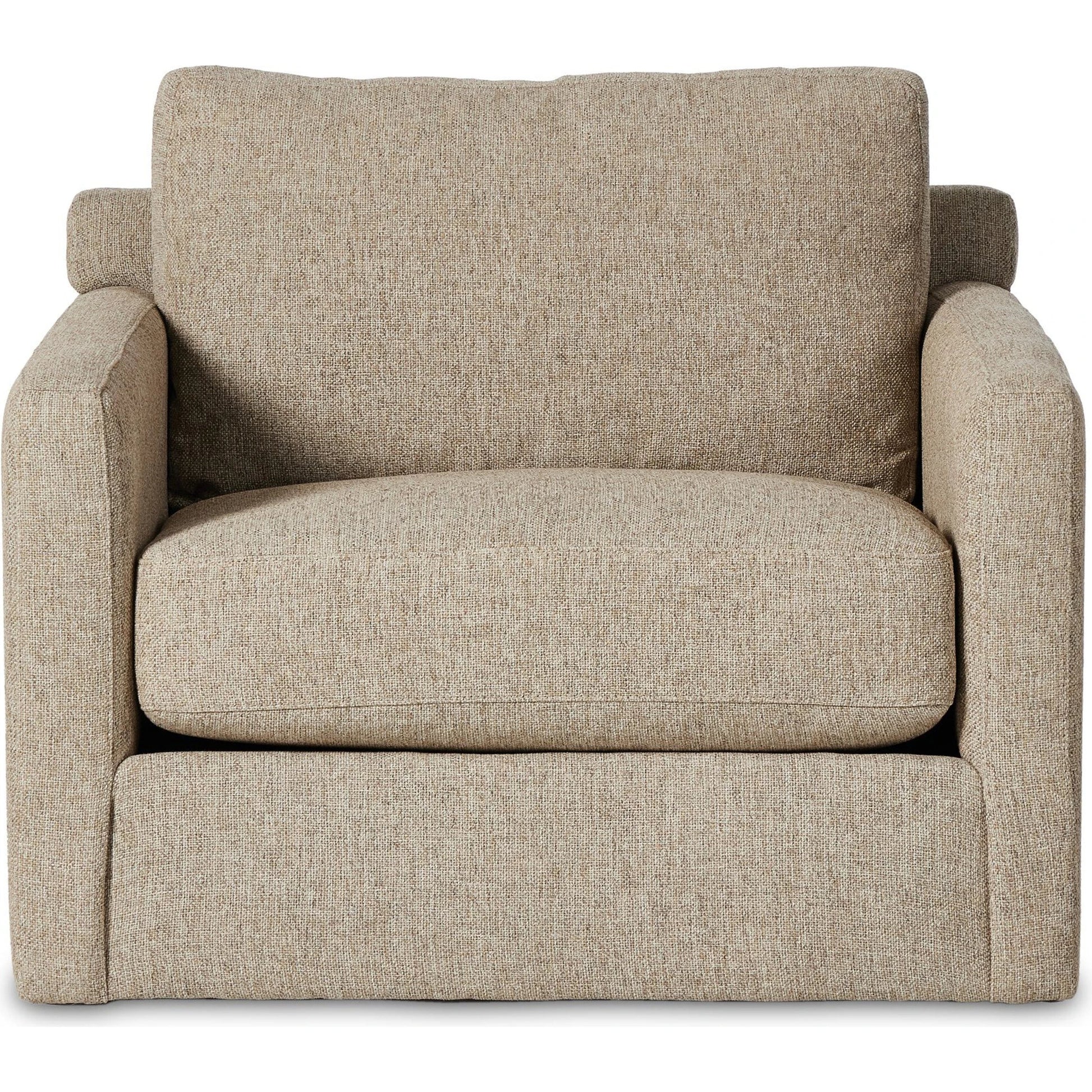 Hampton Swivel Chair by Four Hands in delta sand. Made from 97.42% olefin 2.58% polyester, pine plywood, 100% polyester in a modern style.