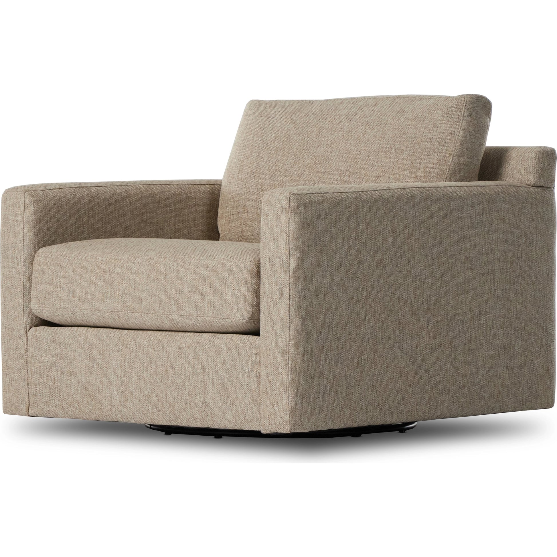 Hampton Swivel Chair by Four Hands in delta sand. Made from 97.42% olefin 2.58% polyester, pine plywood, 100% polyester in a modern style.