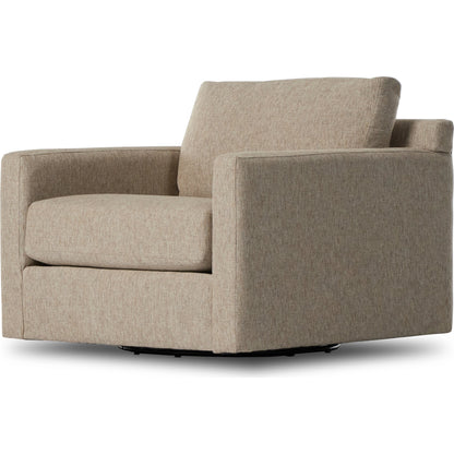 Hampton Swivel Chair by Four Hands in delta sand. Made from 97.42% olefin 2.58% polyester, pine plywood, 100% polyester in a modern style.