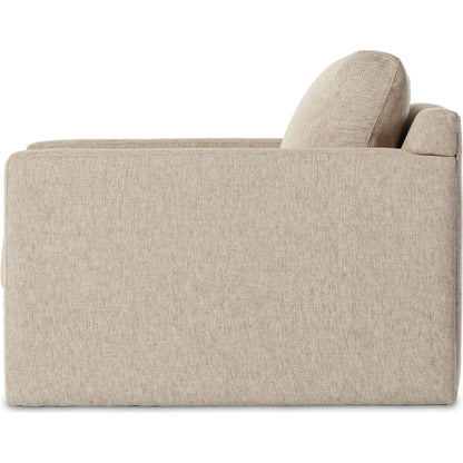 Hampton Swivel Chair by Four Hands in delta sand. Made from 97.42% olefin 2.58% polyester, pine plywood, 100% polyester in a modern style.