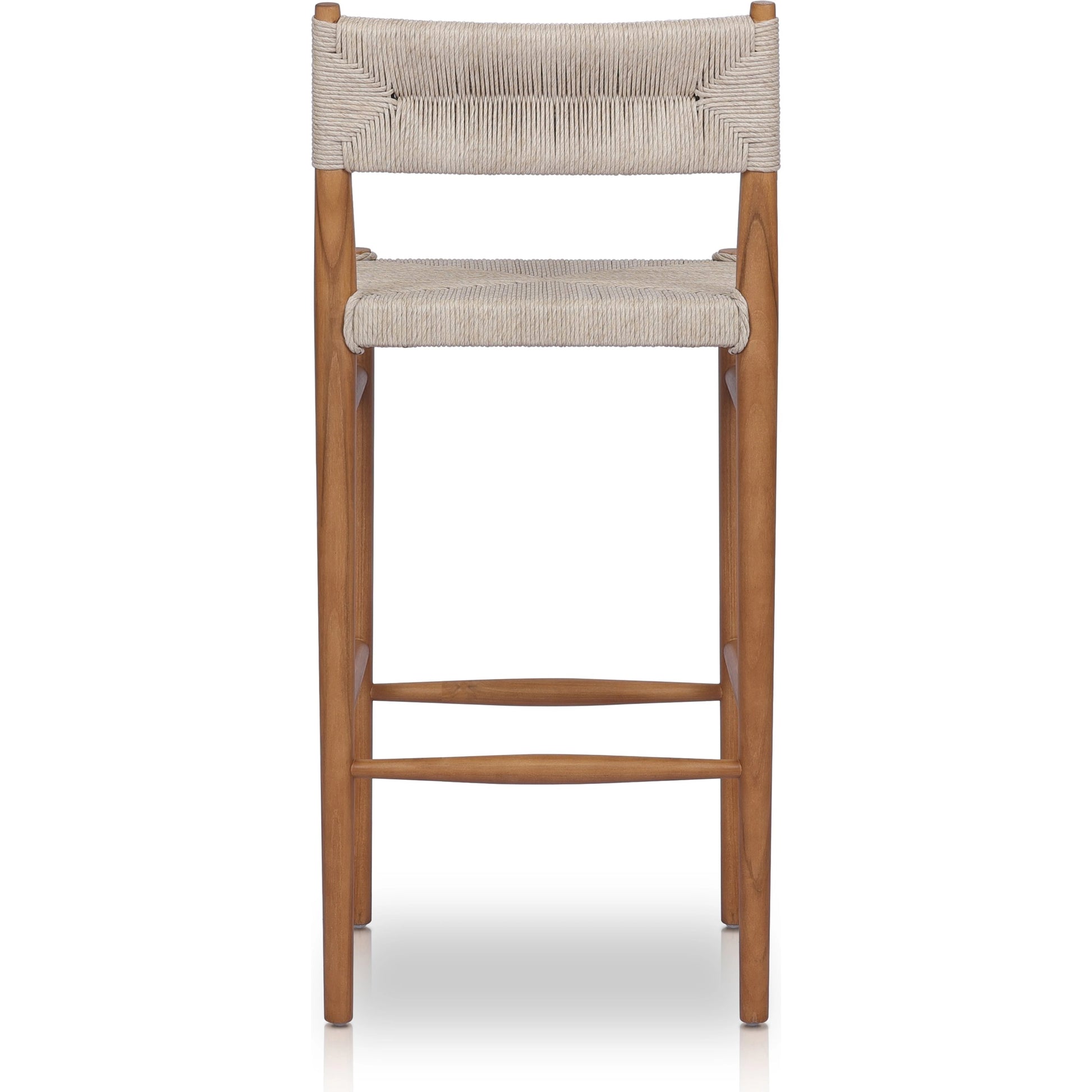 Lomas Bar Stool by Four Hands in vintage white and natural teak. Made from solid teak, 100% polyethylene in a modern style.