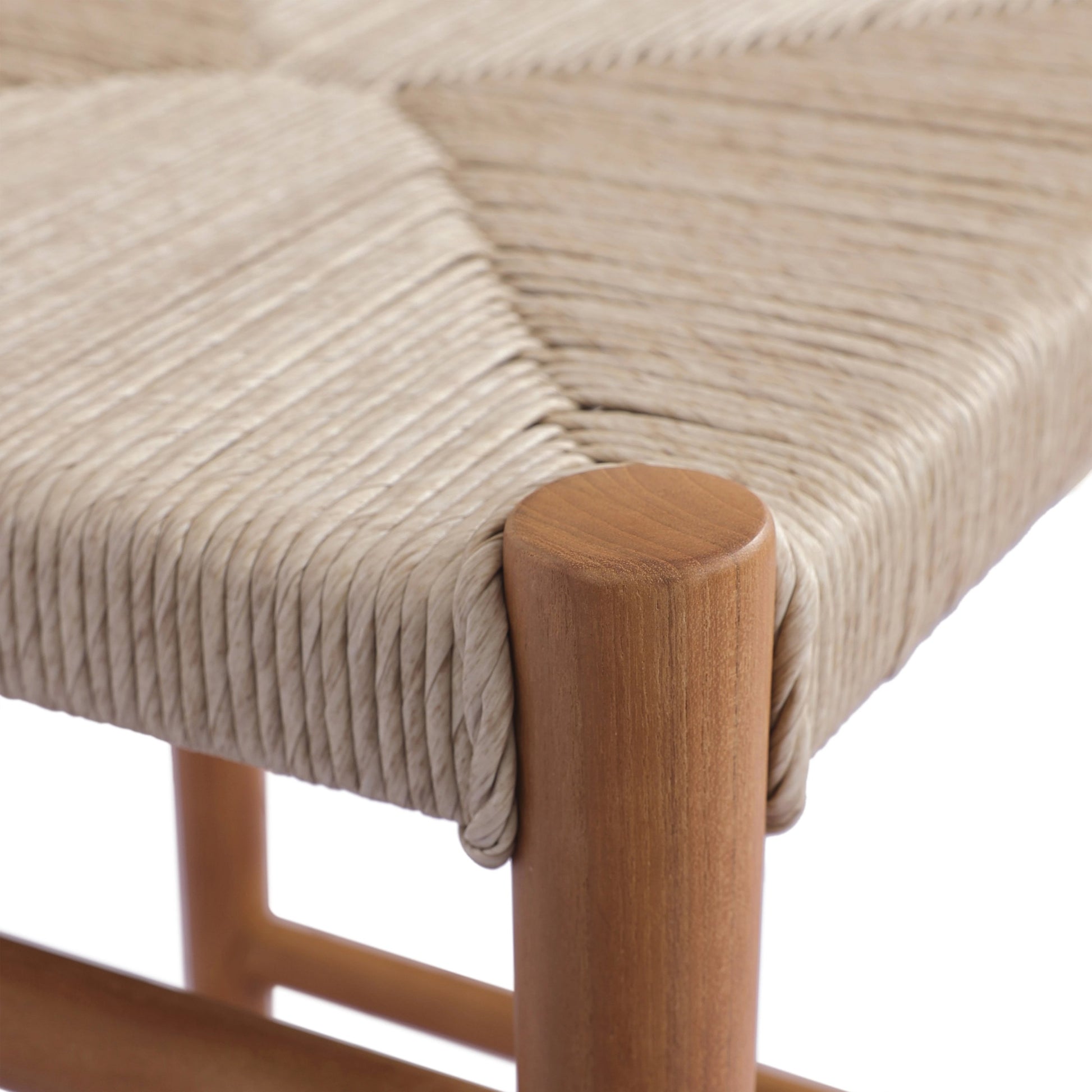 Lomas Bar Stool by Four Hands in vintage white and natural teak. Made from solid teak, 100% polyethylene in a modern style.