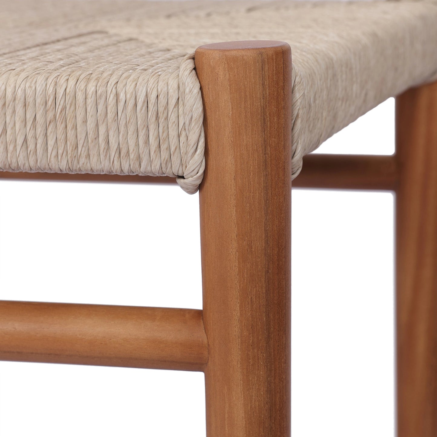 009 SI-2074439 | Closeup | Lomas Bar Stool by Four Hands in vintage white and natural teak. Made from solid teak, 100% polyethylene in a modern style.