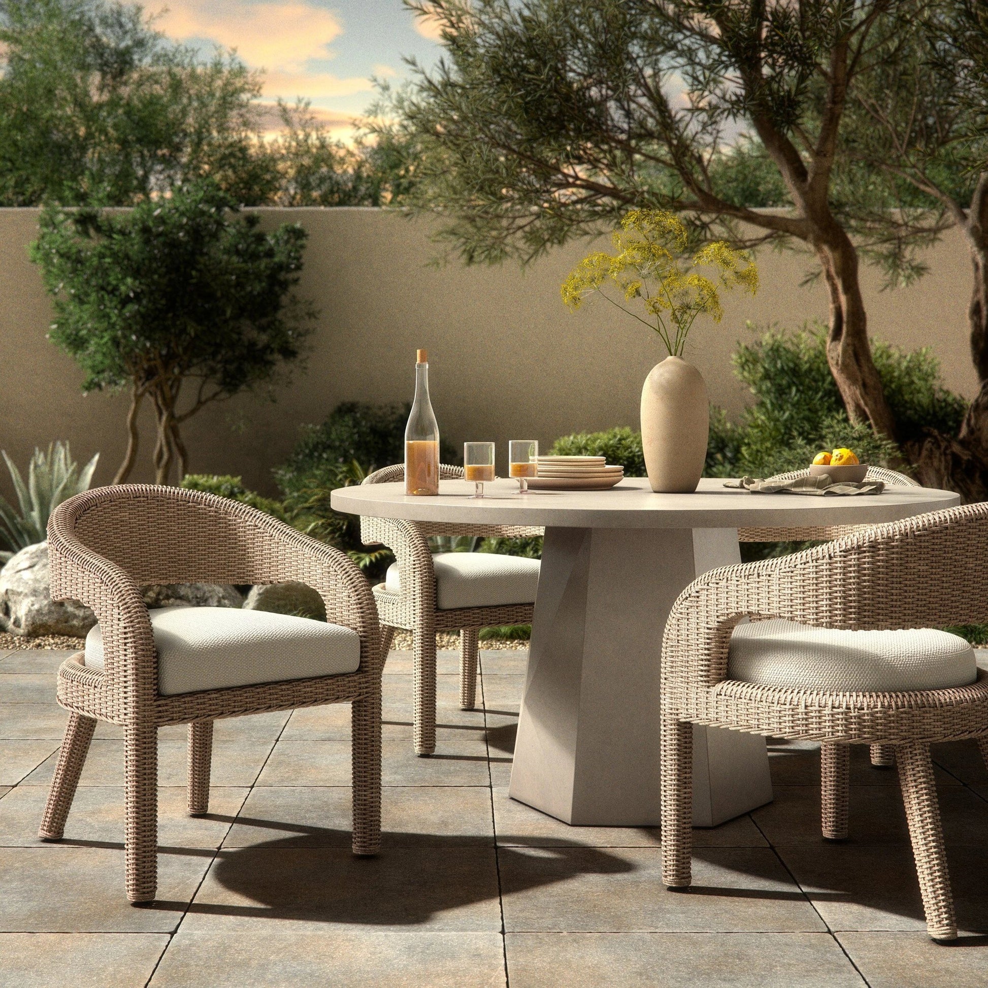 Hawkins Outdoor Dining Chair by Four Hands. Made from 100% olefin, aluminum, 100% polyethylene in a modern style.