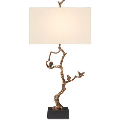 Shadows Table Lamp by Currey and Company in antique brass, black. Made from aluminum, stone in a transitional style.