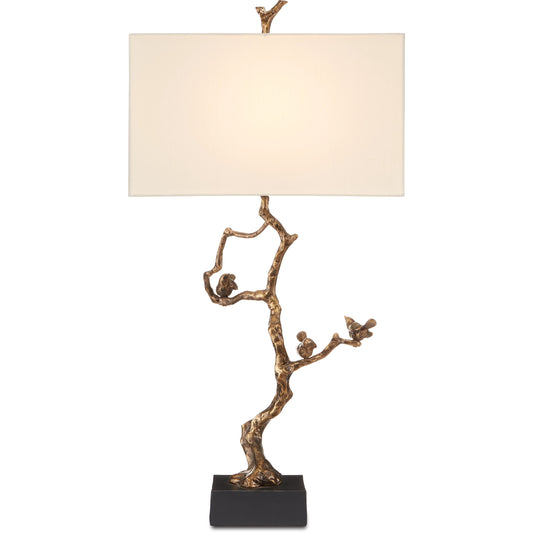 Shadows Table Lamp by Currey and Company in antique brass, black. Made from aluminum, stone in a transitional style.