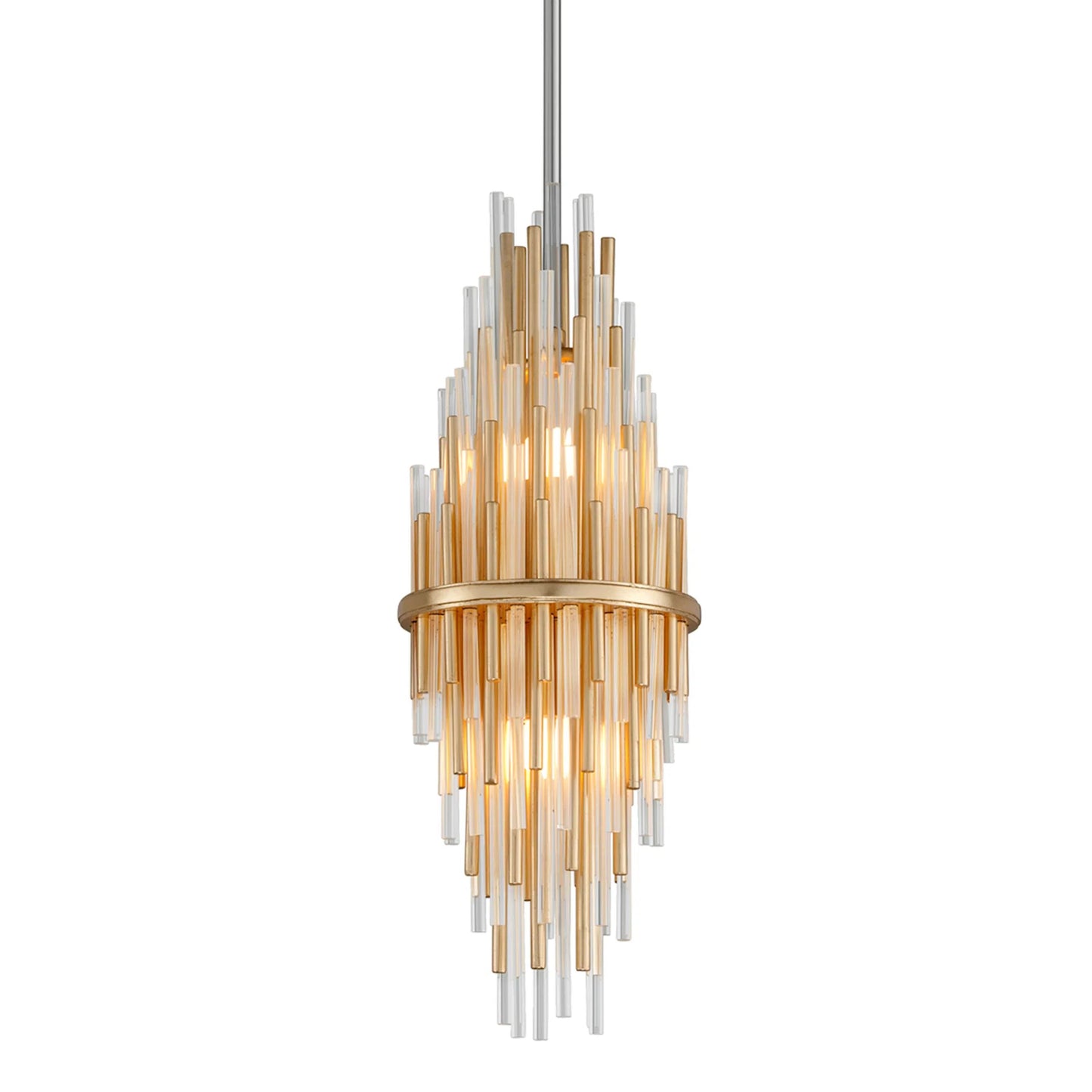 001 SI-2328385 | Primary Silo | Theory Pendant by Corbett in gold leaf, stainless steel. Made from crafted iron in a modern style.