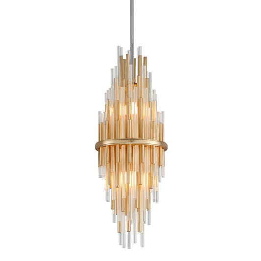 Theory Pendant by Corbett in gold leaf, stainless steel. Made from crafted iron in a unique style.