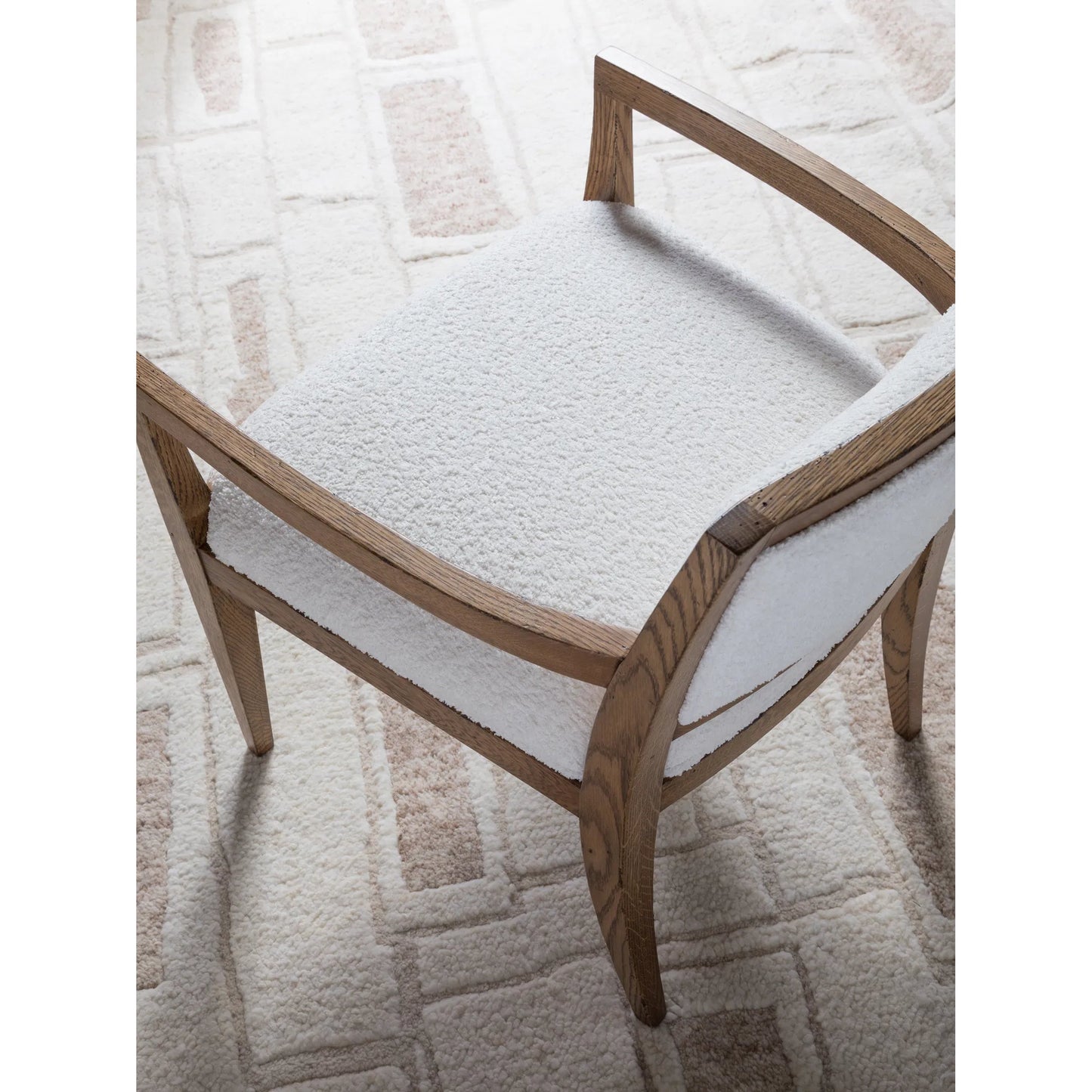 008 SI-2540397 | Closeup | Barnaby Upholstered Arm Chair by Artistica Home in white, ivory and champagne bronze. Made from white oak, fabric in a unique style.